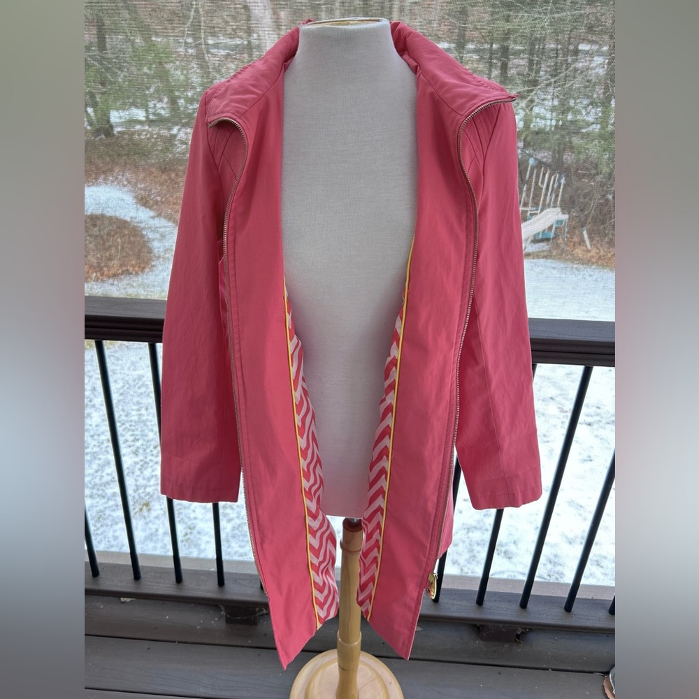 Via Spiga Rain Coat Coral Large Trench Coat Zip Up Water Repellent Women’s - Picture 9 of 16
